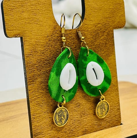 Handcrafted Drop Earrings with Cowrie Shell and Coin Charm