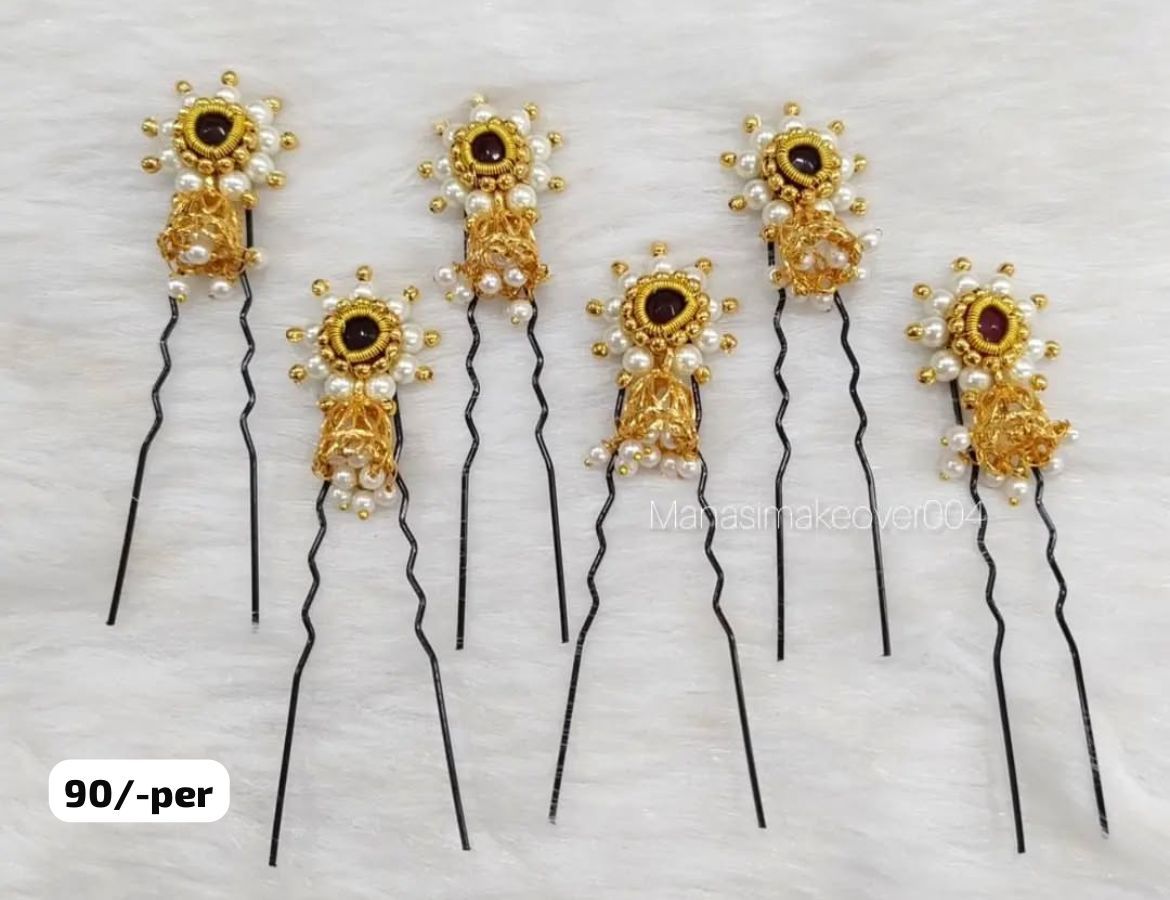 Elegant Golden Pearl Hair Pins