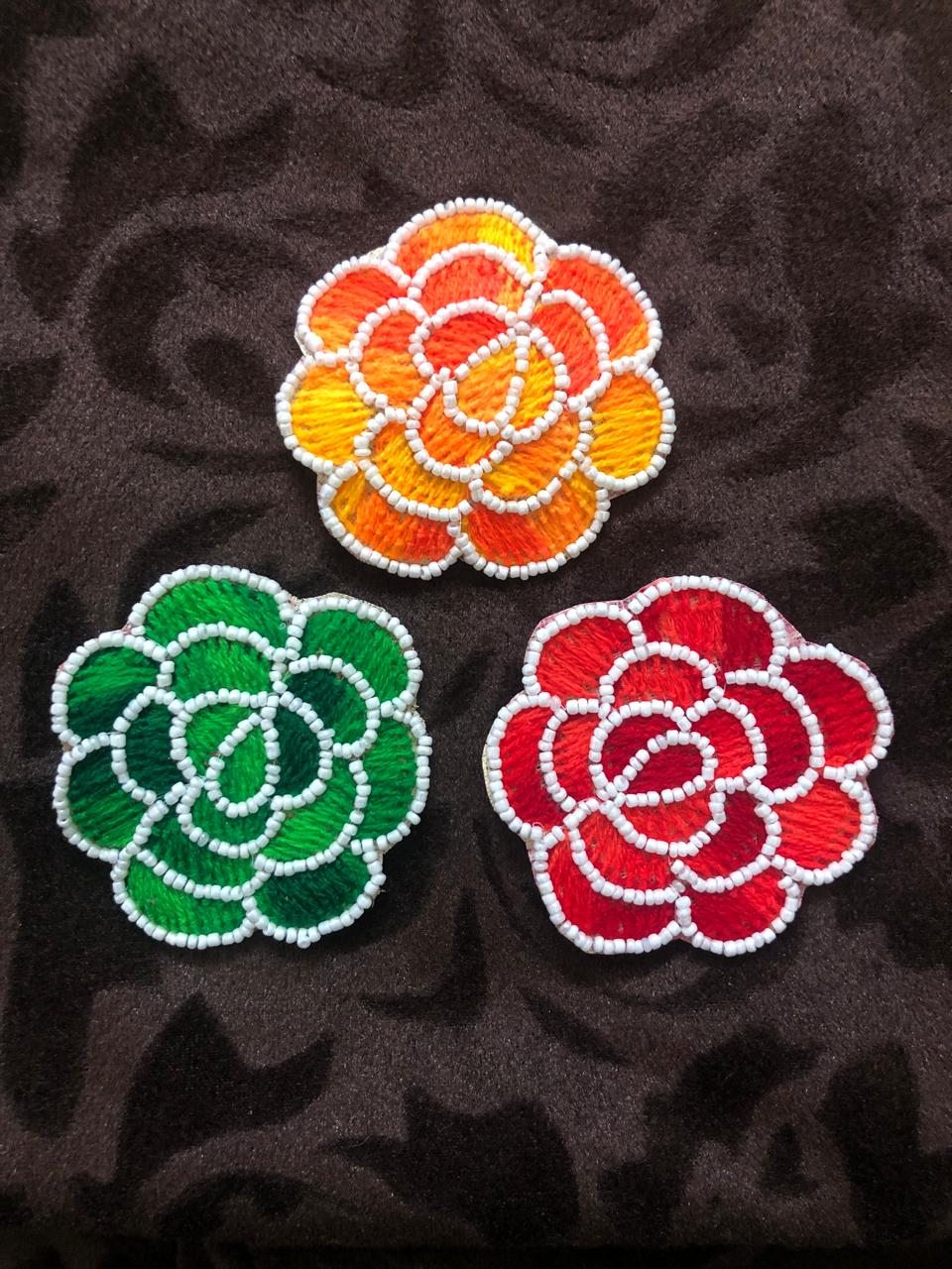 Handcrafted Beaded Rangoli Patches – Set of Decorative Floral Embellishments