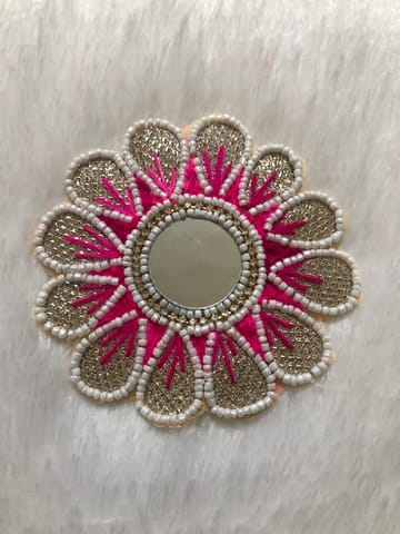 Sparkling Floral Mirror Rangoli Patch – Handcrafted Elegance